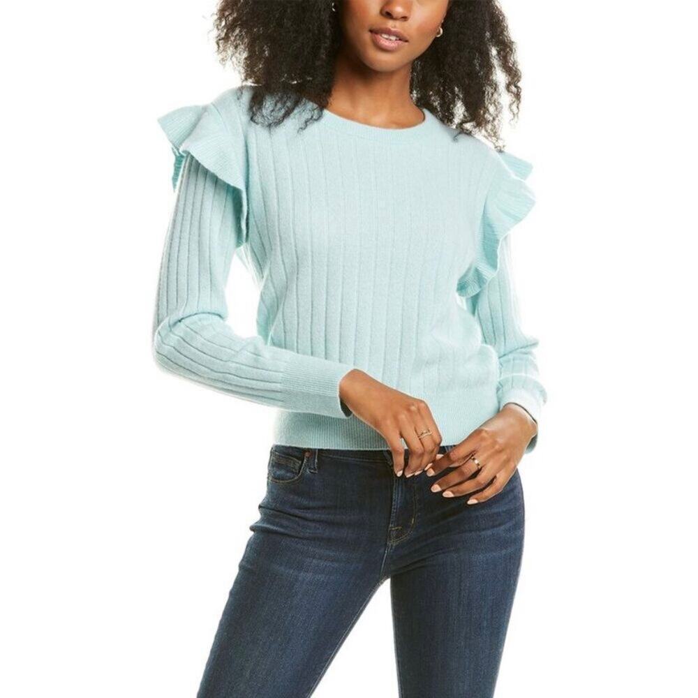 White + Warren XS Flutter Sleeve Cashmere Sweater Ribbed